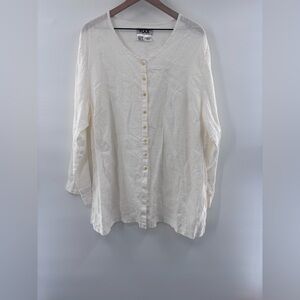 Flax Off-White 100% Linen Button-Down Shirt Size 1X